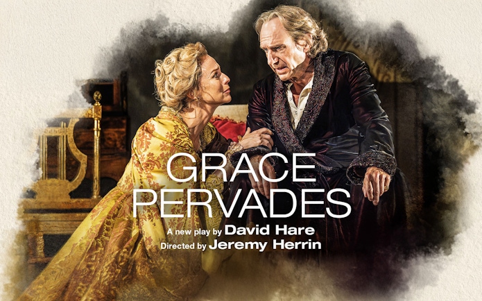 Actors in period costumes performing in the West End show "Grace Pervades.