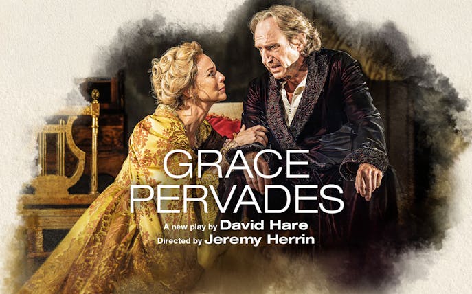 Actors in period costumes performing in the West End show "Grace Pervades.