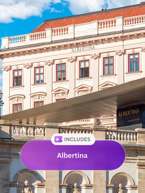 Albertina Museum entrance with equestrian statue, Vienna Pass includes access.