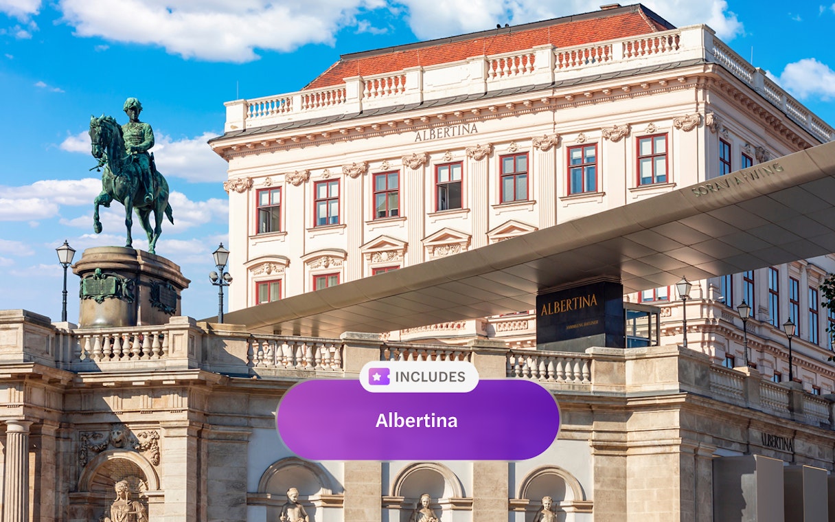 Albertina Museum entrance with equestrian statue, Vienna Pass includes access.