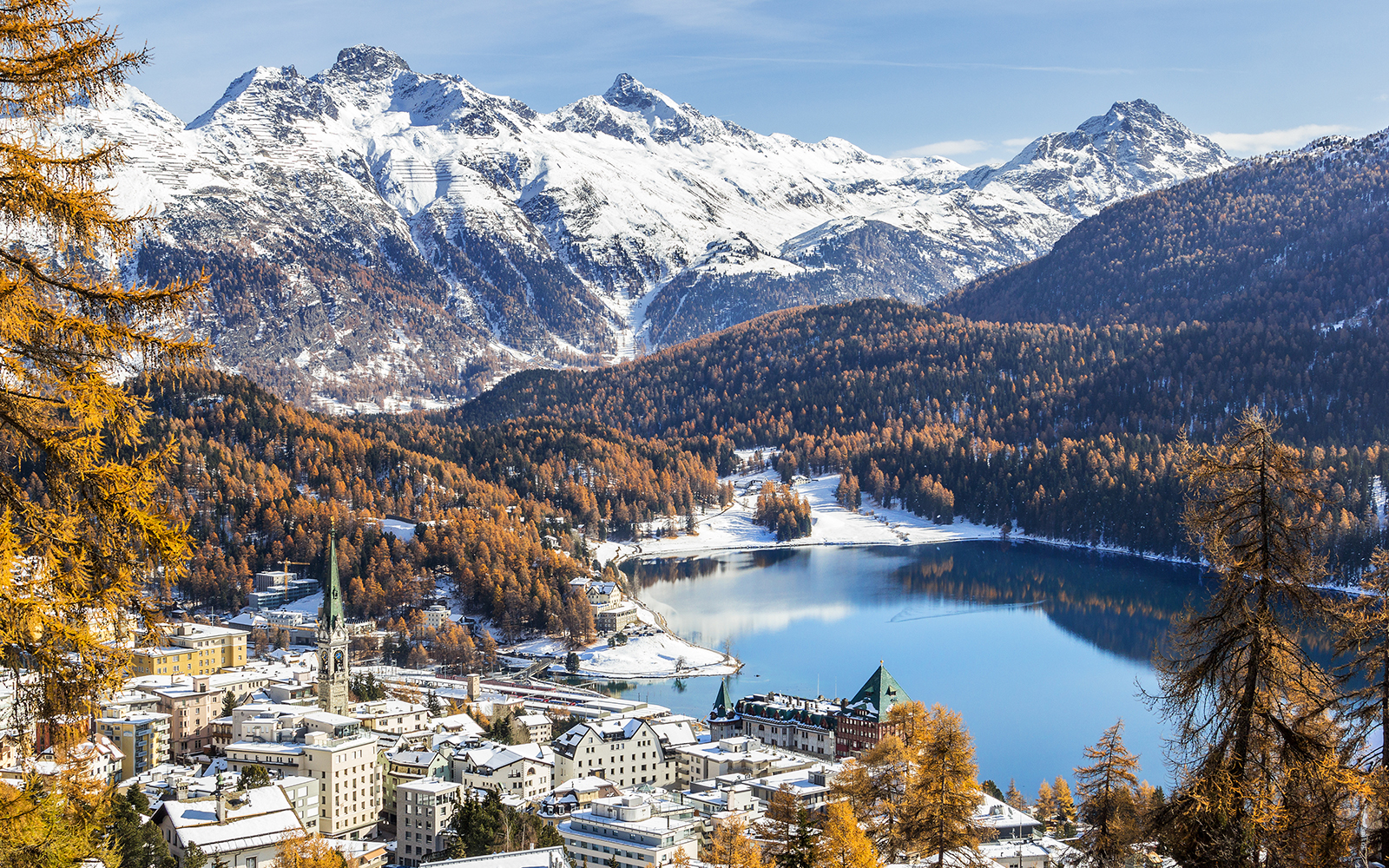 View of St. Moritz, the famouse resort region for winter sprot, from the high hill