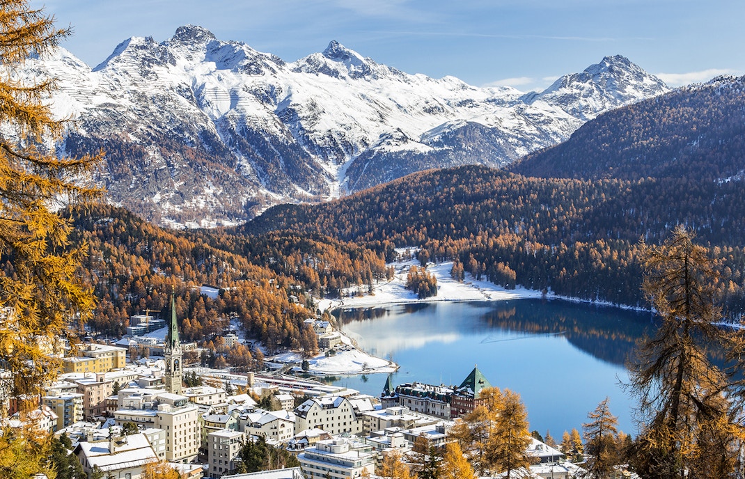 View of St. Moritz, the famouse resort region for winter sprot, from the high hill
