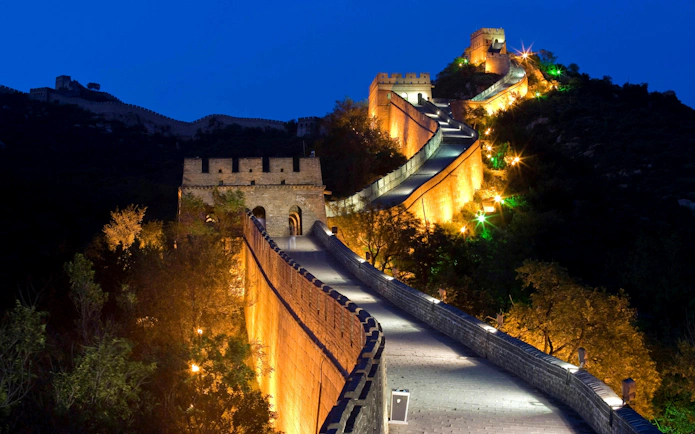 Badaling Great Wall illuminated at night, Beijing.