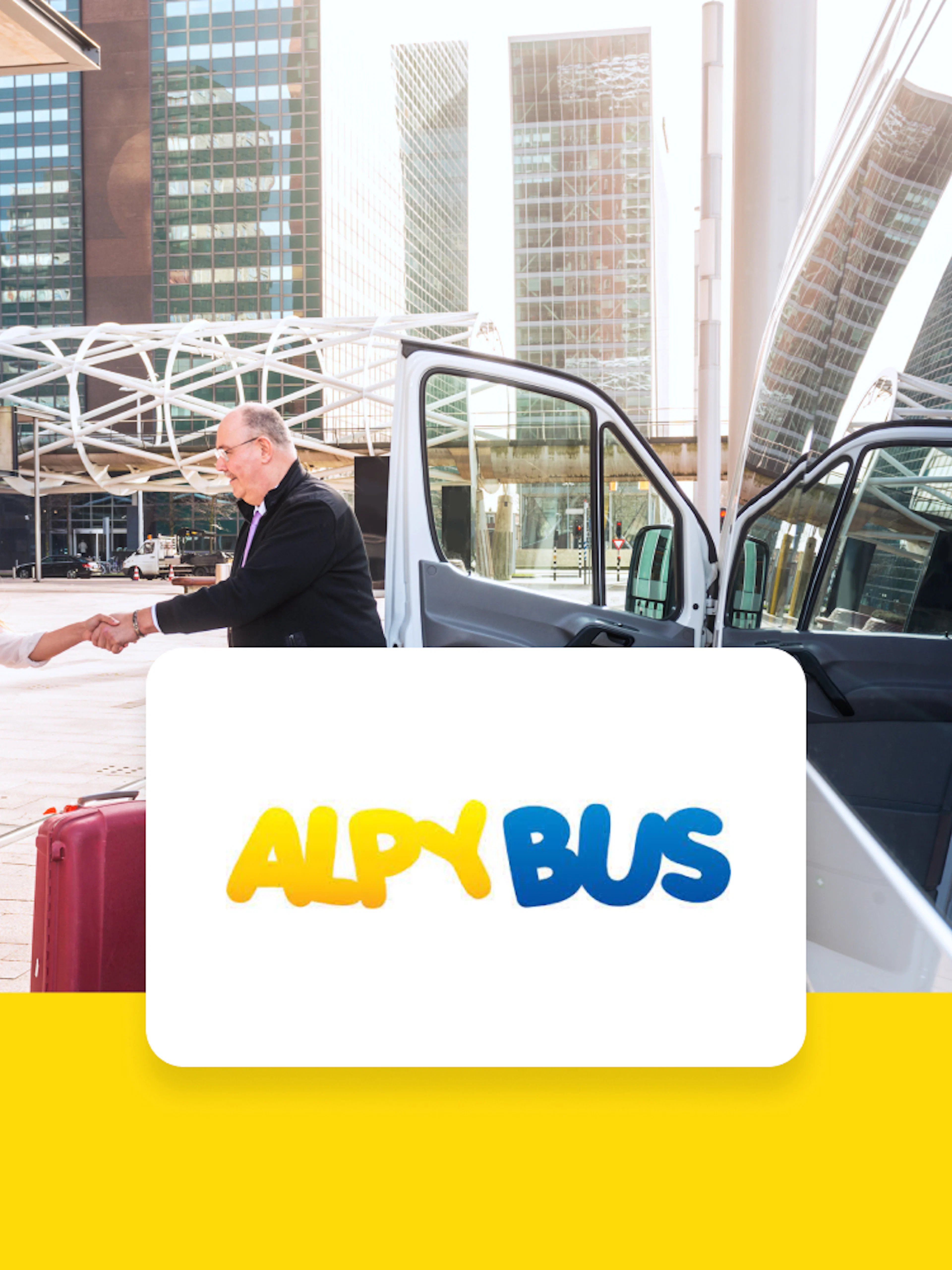Shuttle service at Geneva Airport with passengers and driver.