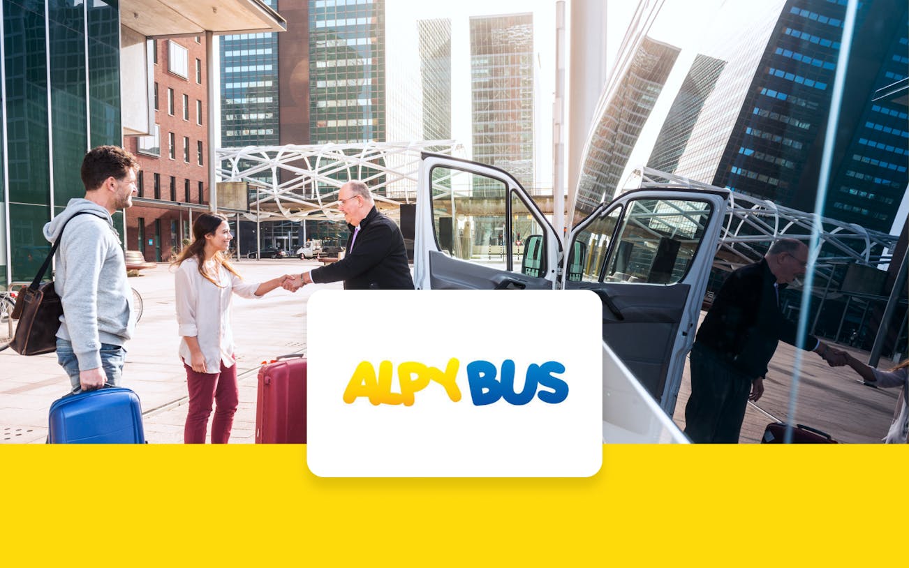 Shuttle service at Geneva Airport with passengers and driver.