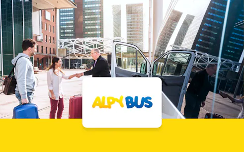 Shuttle service at Geneva Airport with passengers and driver.