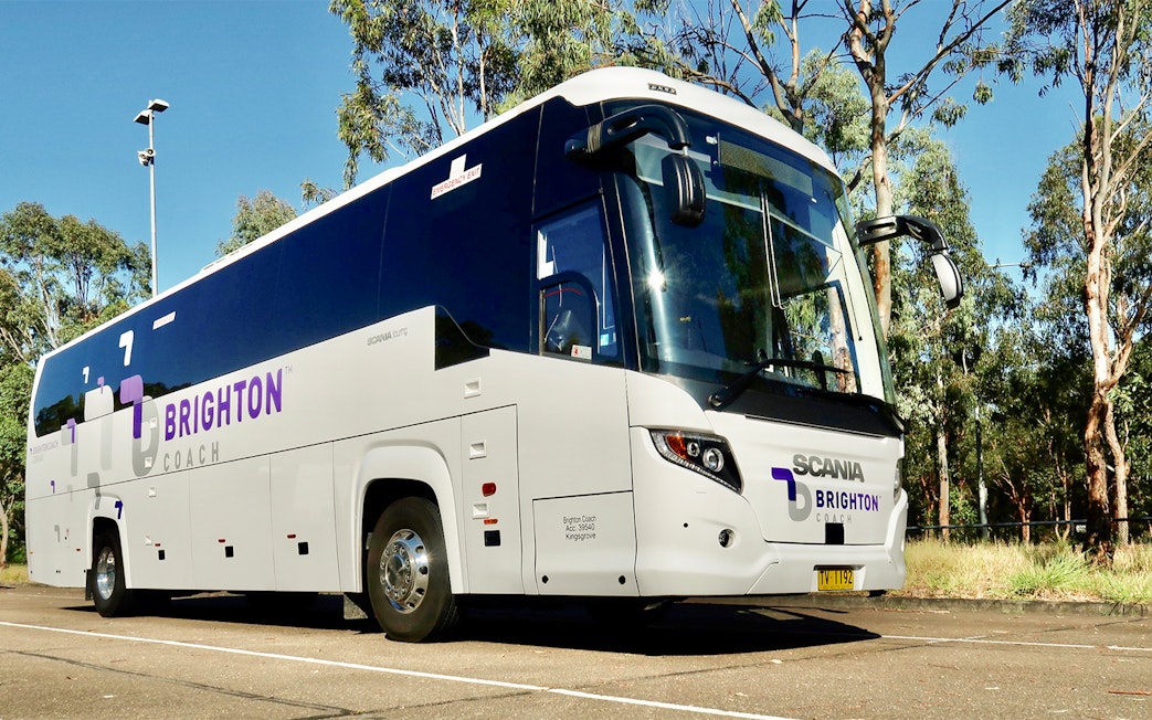 Tour bus for Blue Mountains, Scenic World, and Sydney Zoo trip in Sydney.