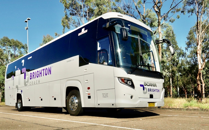 Tour bus for Blue Mountains, Scenic World, and Sydney Zoo trip in Sydney.