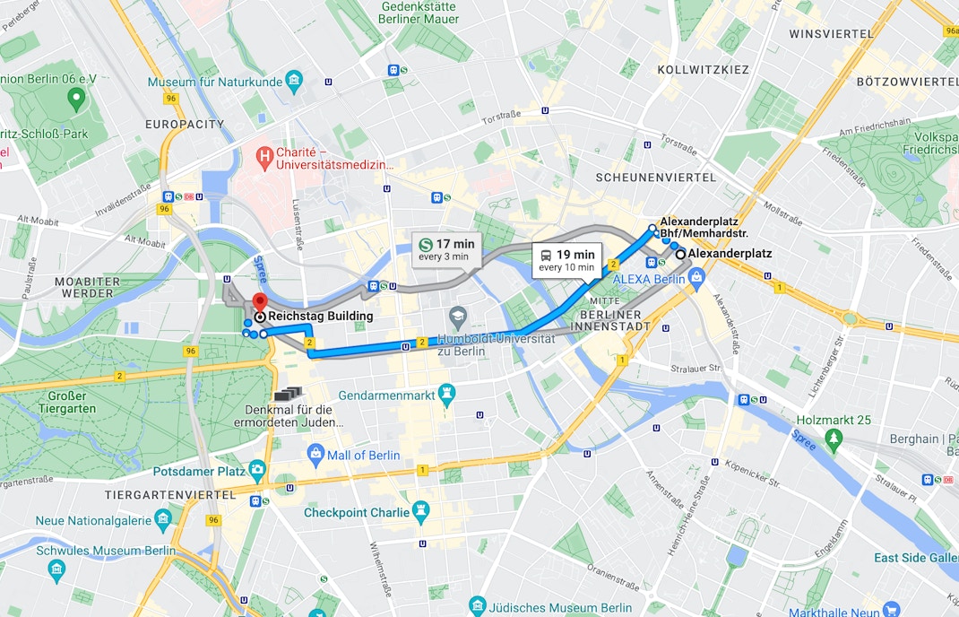 Getting to Reichstag by Car Map