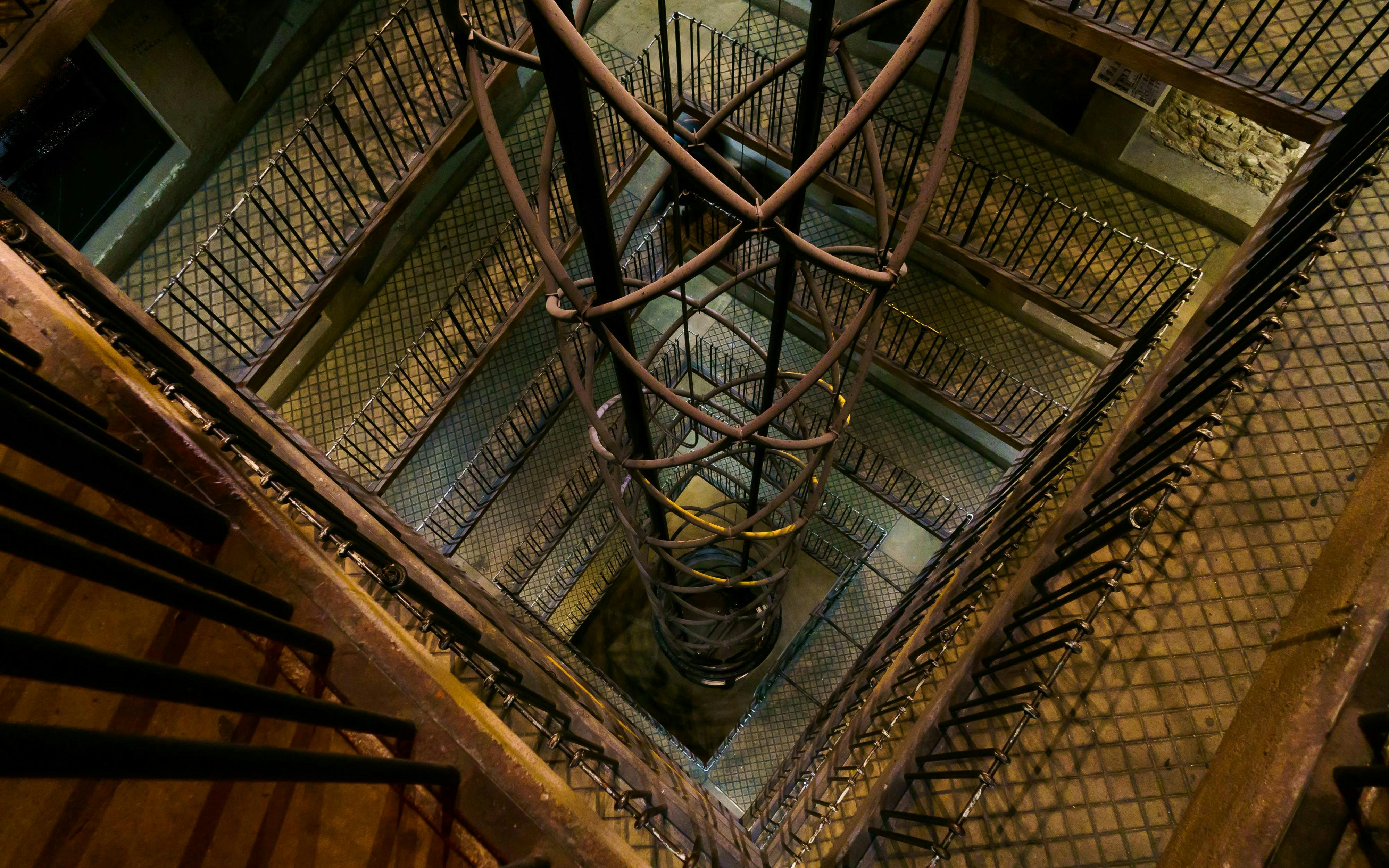 Elevator shaft inside Prague Astronomical Clock tower, Czech Republic.