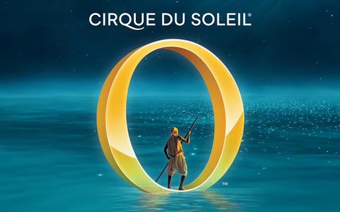 Cirque du Soleil "O" show logo with performer on water.