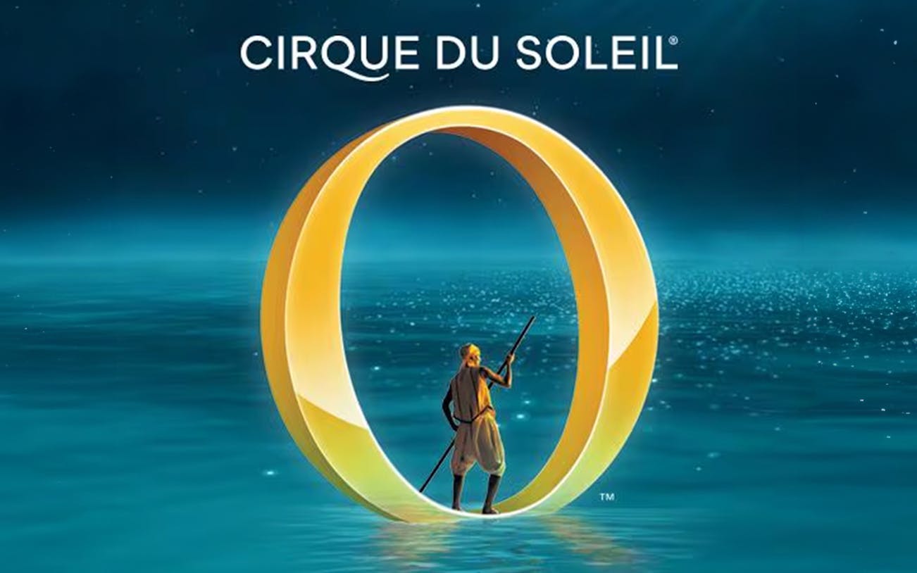 Cirque du Soleil "O" show logo with performer on water.