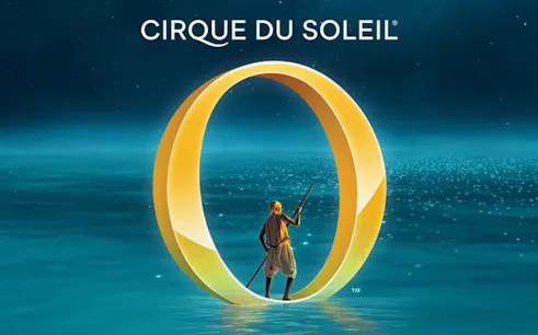 Cirque du Soleil "O" show logo with performer on water.