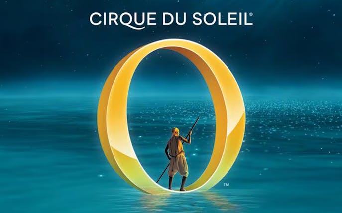 Cirque du Soleil "O" show logo with performer on water.