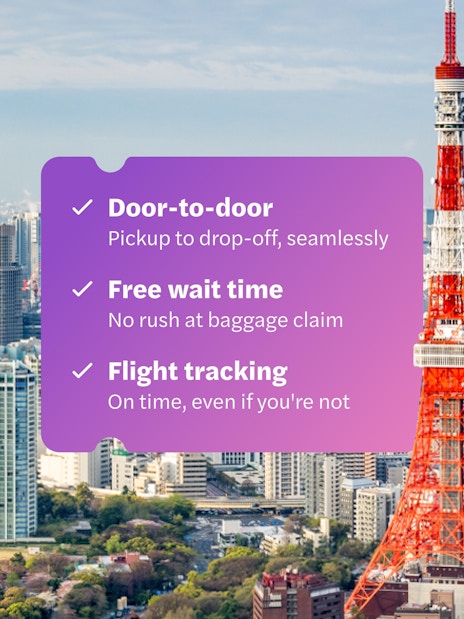 Tokyo skyline with Tokyo Tower and service features overlay, Japan.