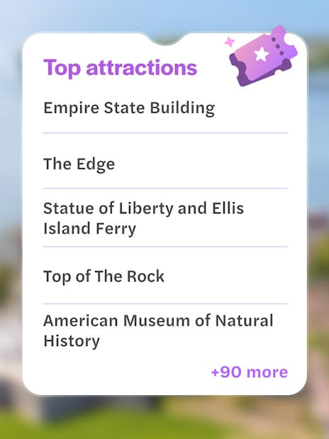 Top New York attractions list for Go City Explorer Pass, including Empire State Building and Statue of Liberty.