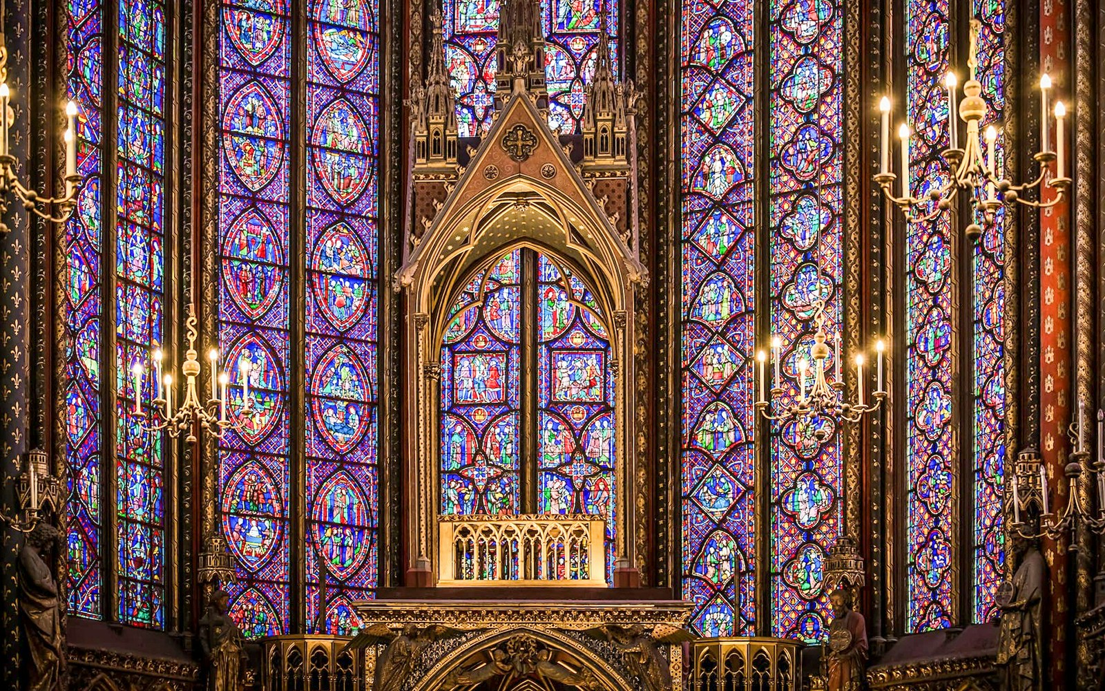 Sacred relics on display during a guided tour of the historic Sainte Chapelle in Paris, France