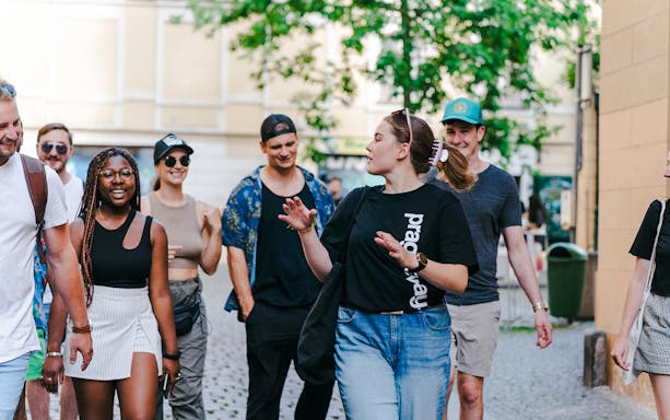 Group enjoying a guided walking tour in Prague.