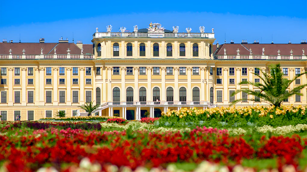 Schönbrunn Palace with vibrant gardens in Vienna, Austria.