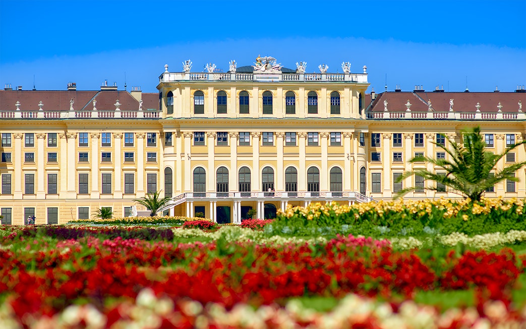 Schönbrunn Palace with vibrant gardens in Vienna, Austria.