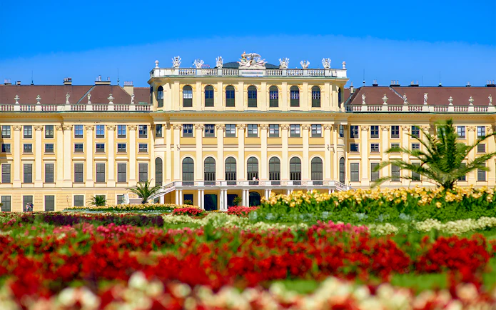 Schönbrunn Palace with vibrant gardens in Vienna, Austria.