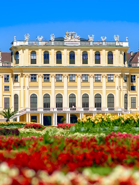 Schönbrunn Palace with vibrant gardens in Vienna, Austria.