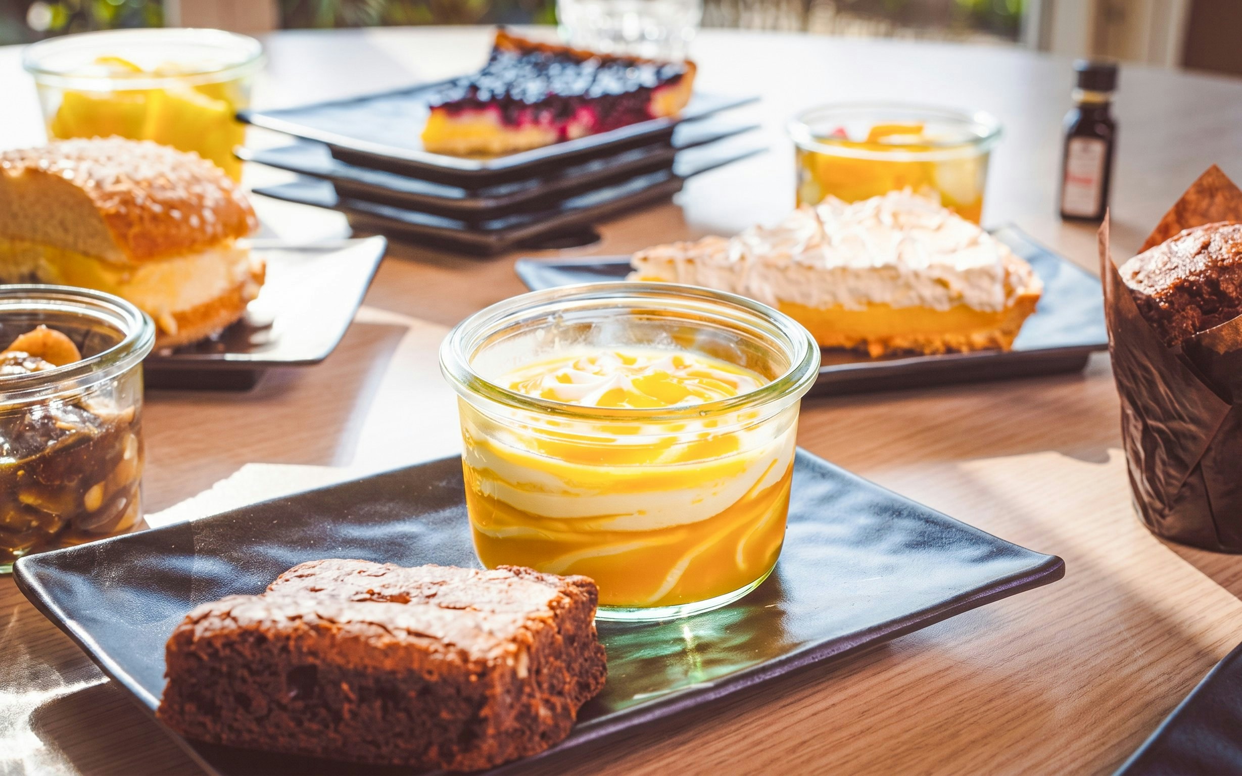 Assorted desserts on a table at Jardin d'acclimatation, Paris.