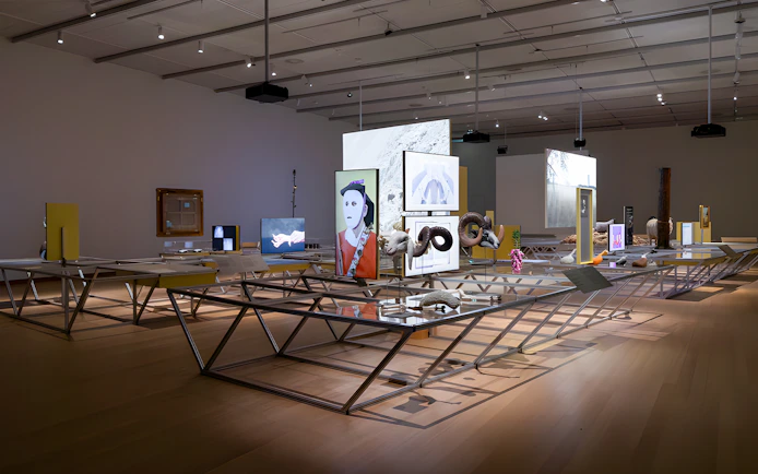 Formafantasma Oltre Terra exhibit at Stedelijk Museum, Amsterdam, featuring multimedia displays.