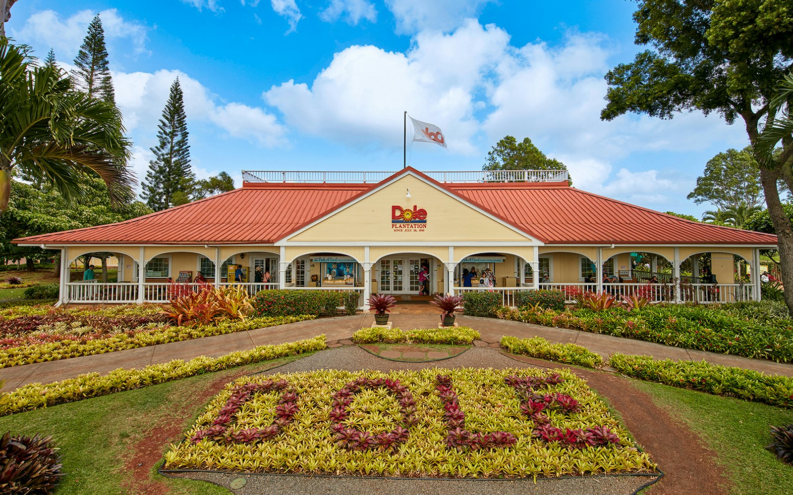 Dole Plantation entrance with garden in Hawaii.