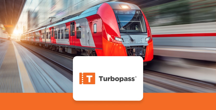 Munich train with Turbopass logo, highlighting free public transport and discounts.