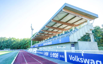Stadium seating and track at Clairefontaine, French National Football Center, Paris, France.