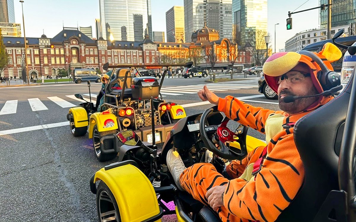 Go-kart tour in Tokyo with driver in costume near Tokyo Station.