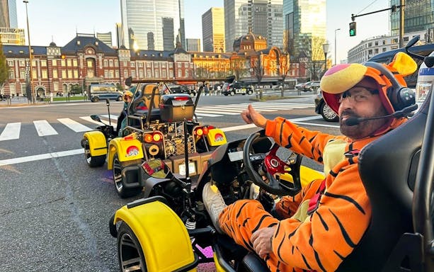 Go-kart tour in Tokyo with driver in costume near Tokyo Station.