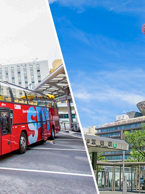 Kyoto Sky Bus tour with view of Kyoto Tower in Japan.