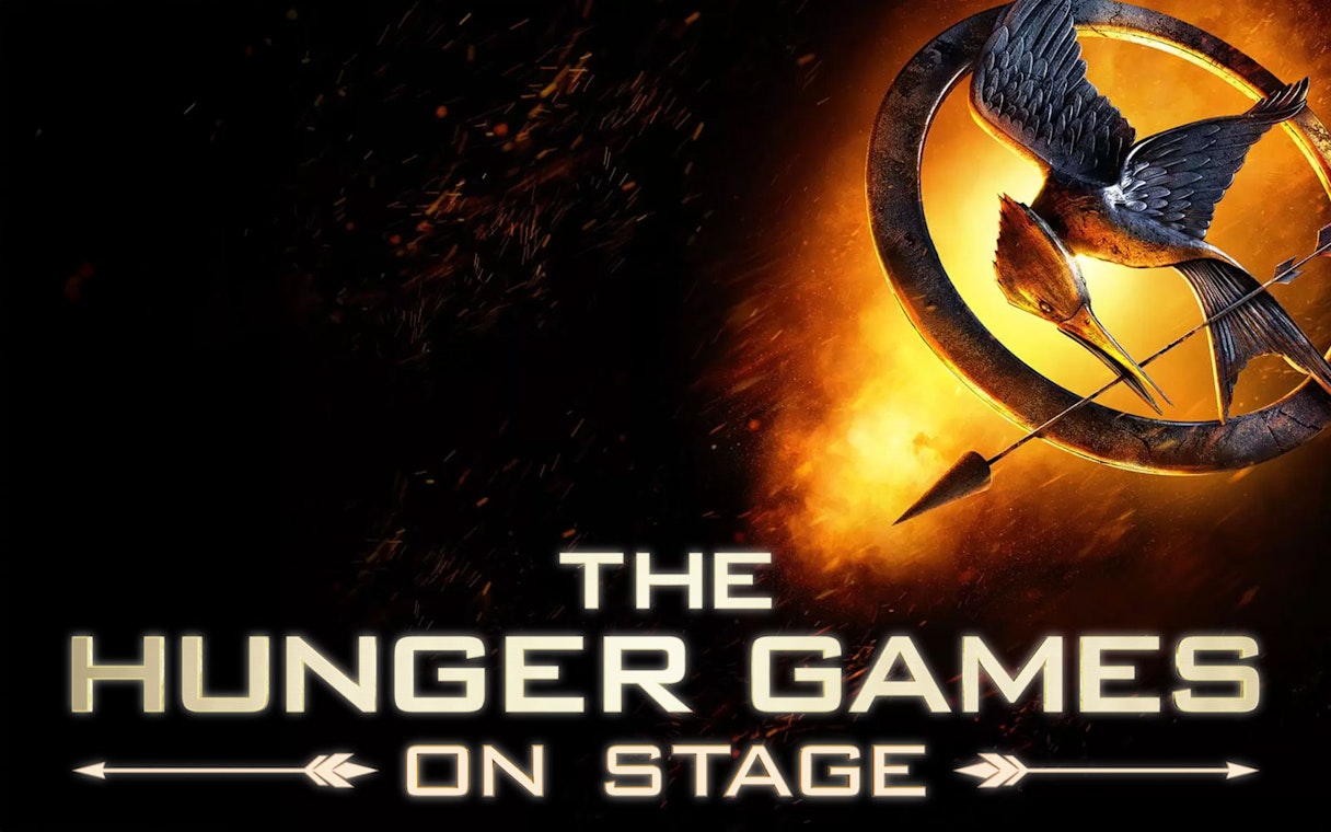 The Hunger Games Westend show logo with mockingjay and arrow.