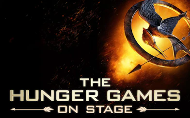 The Hunger Games Westend show logo with mockingjay and arrow.