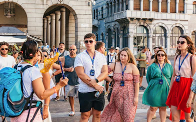 Tourists gathered near Como Cathedral in Italy.