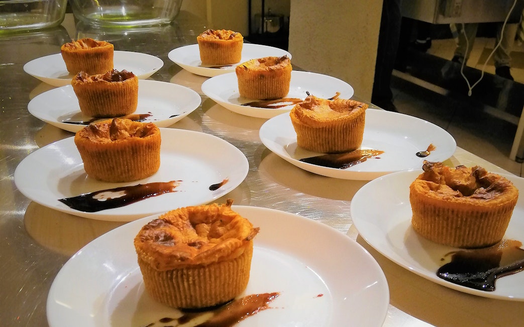 Pastries on plates prepared during Florence Central Market cooking class.