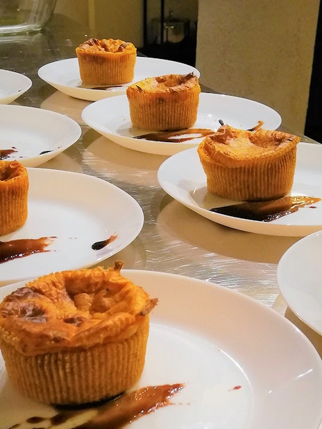Pastries on plates prepared during Florence Central Market cooking class.