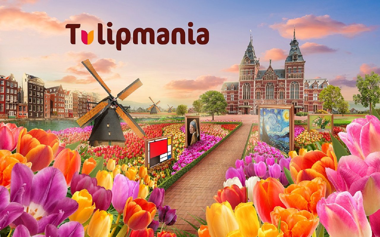 Tulip fields with windmill and art displays at Gardens by the Bay during Tulipmania.