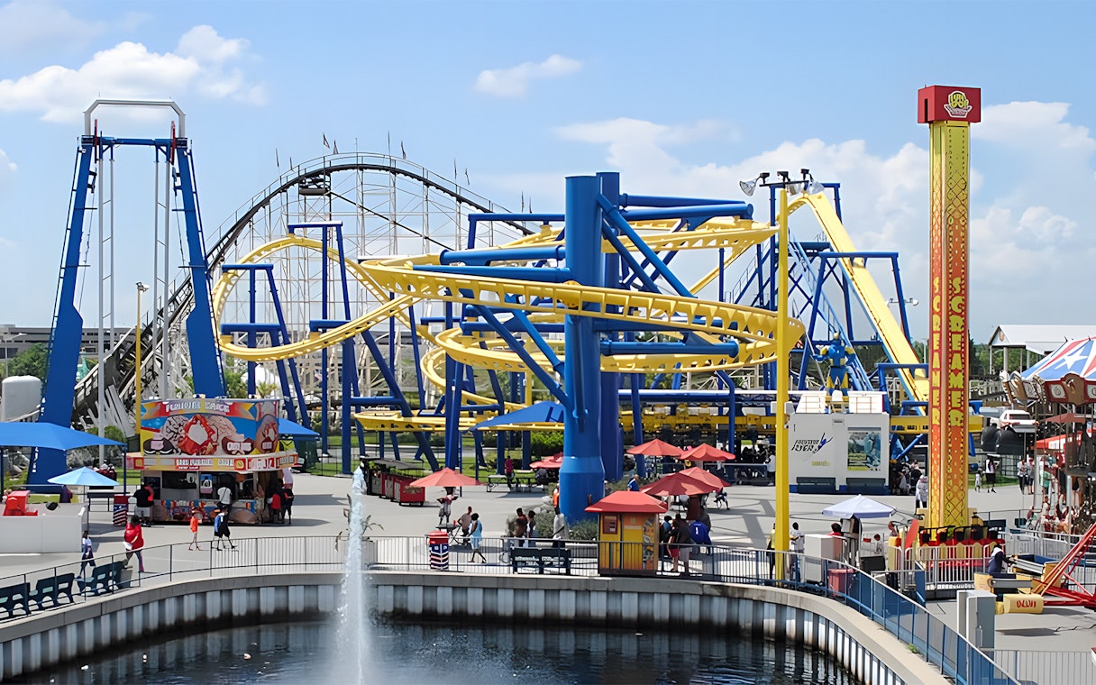 Roller coasters and rides at Fun Spot America Theme Parks, Orlando.