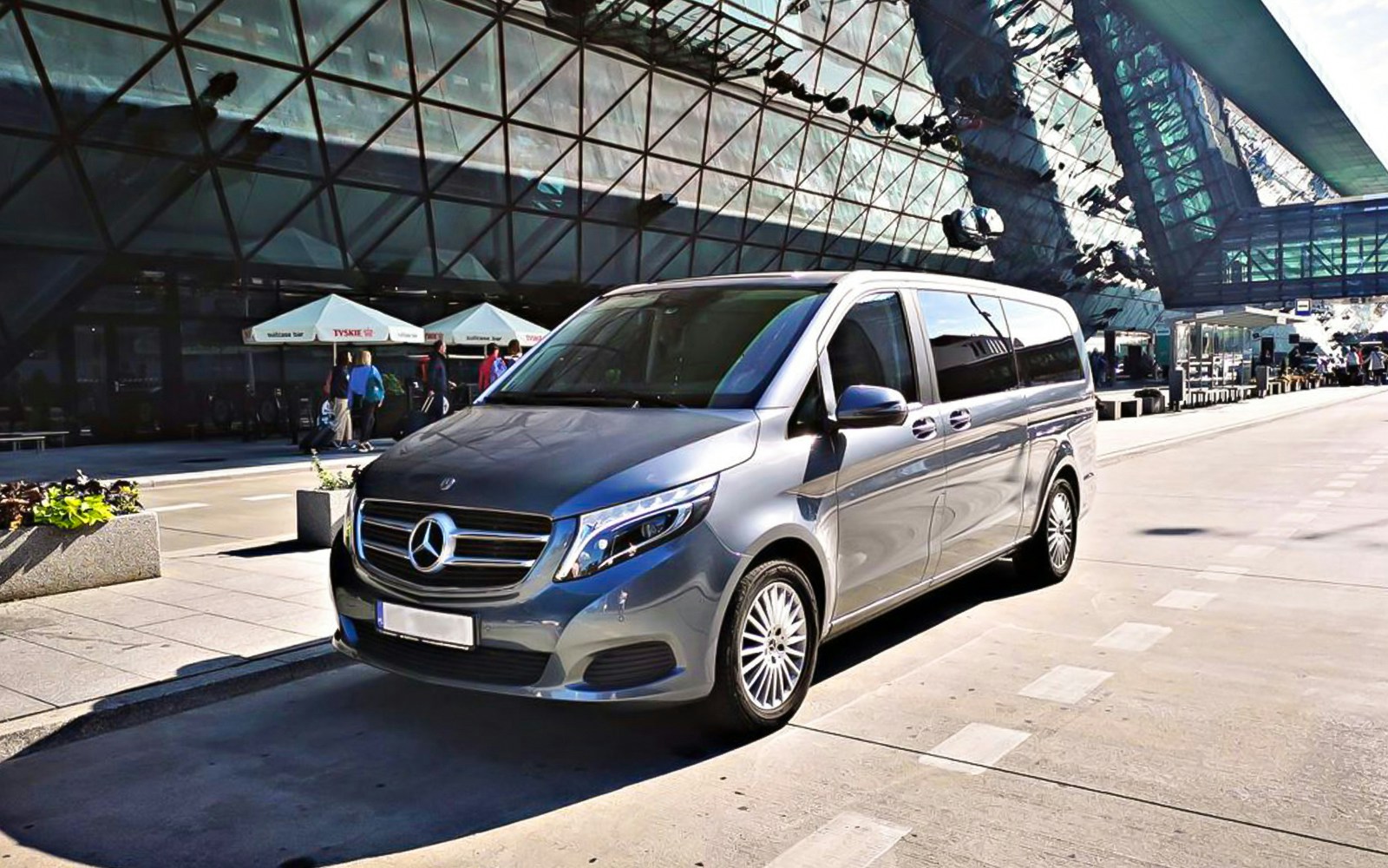 Transfer van at Krakow Balice Airport for Zakopane route.