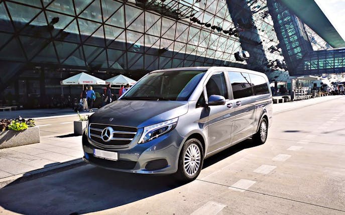 Transfer van at Krakow Balice Airport for Zakopane route.