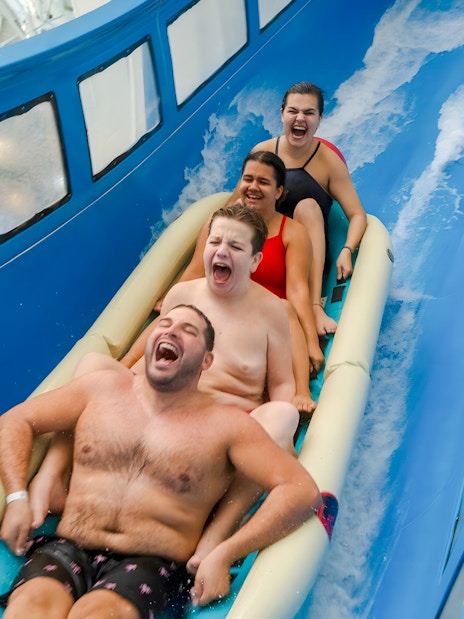 Visitors enjoying the DreamWorks Dream Runner ride at Nickelodeon Universe, American Dream.