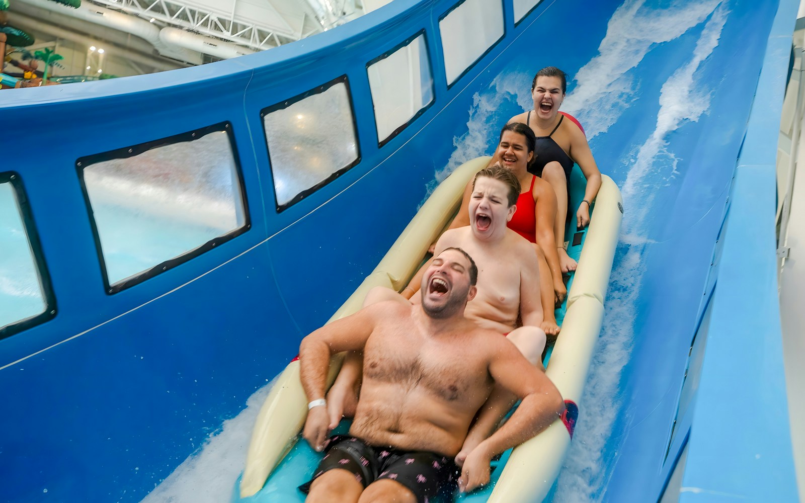 Visitors enjoying the DreamWorks Dream Runner ride at Nickelodeon Universe, American Dream.