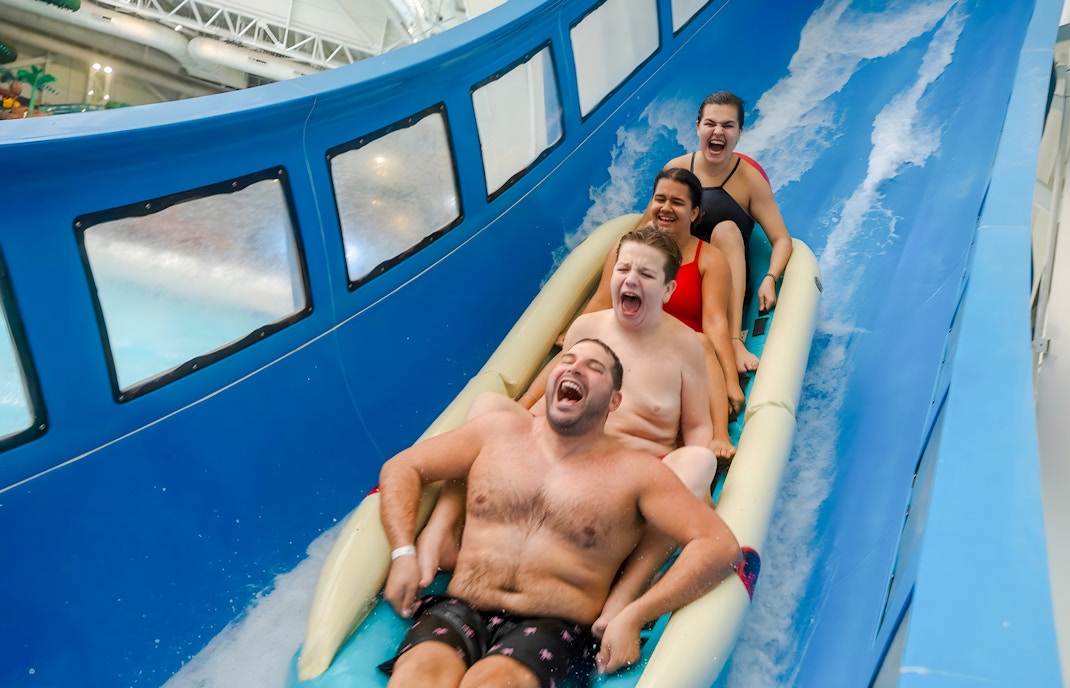 Visitors enjoying the DreamWorks Dream Runner ride at Nickelodeon Universe, American Dream.