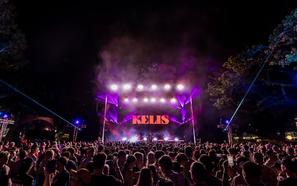 Crowd enjoying a live performance at Downtown stage, Singapore F1.