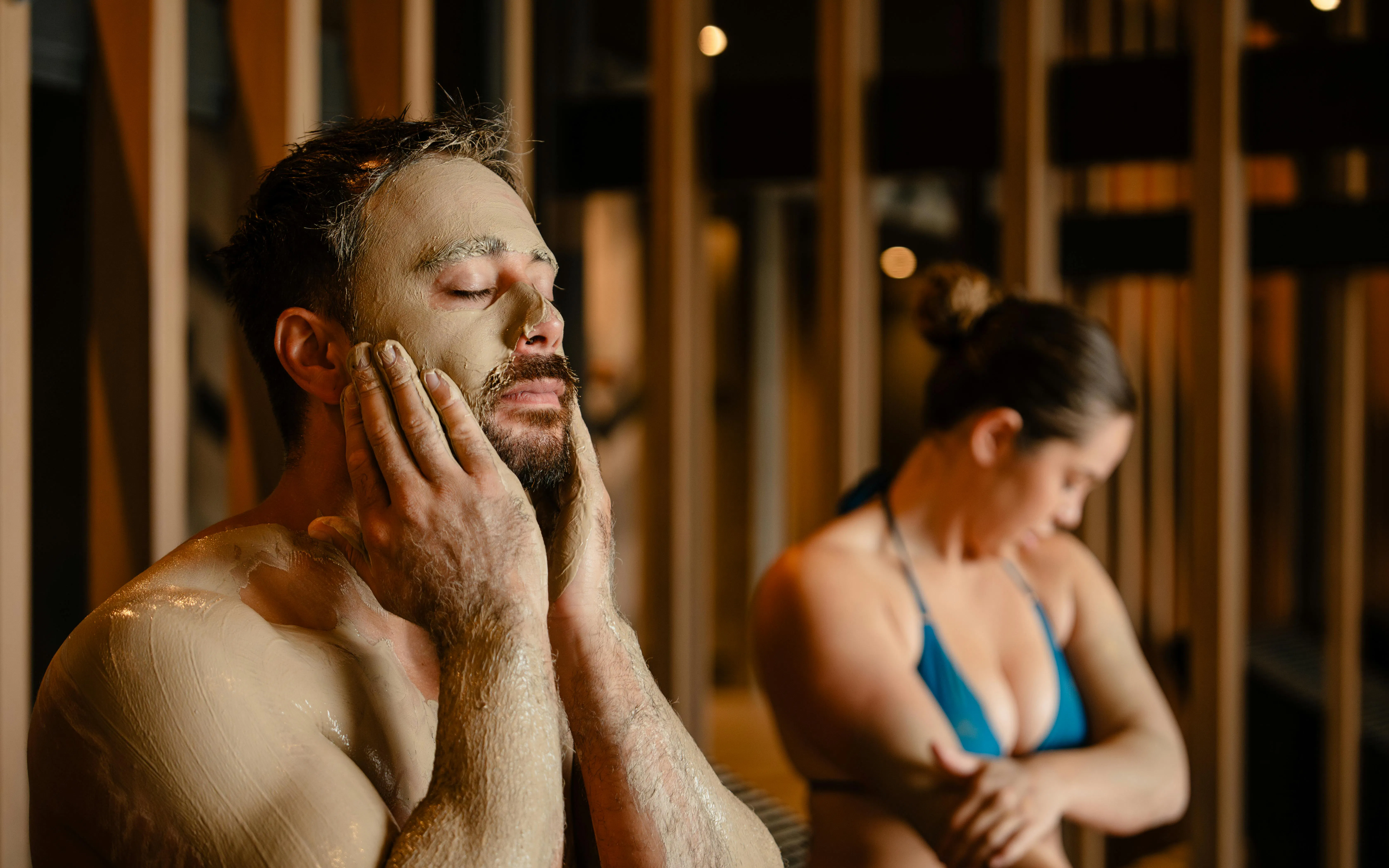 Self-application of geothermal mud at Wai Ariki Hot Springs & Spa, Rotorua.
