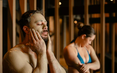 Self-application of geothermal mud at Wai Ariki Hot Springs & Spa, Rotorua.