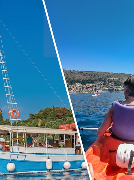 Boat tour to Elaphite Islands and kayaking near Lokrum Island, Betina Cave.